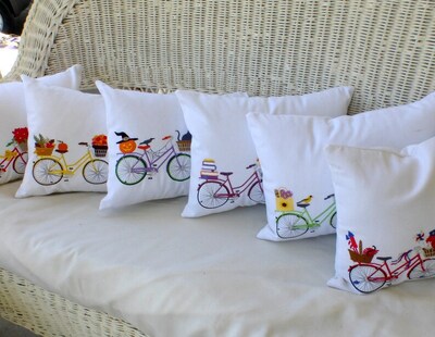 Bike Pillow cover for Fall, Embroidered bicycle pillow, seasonal bike pillow covers - image4